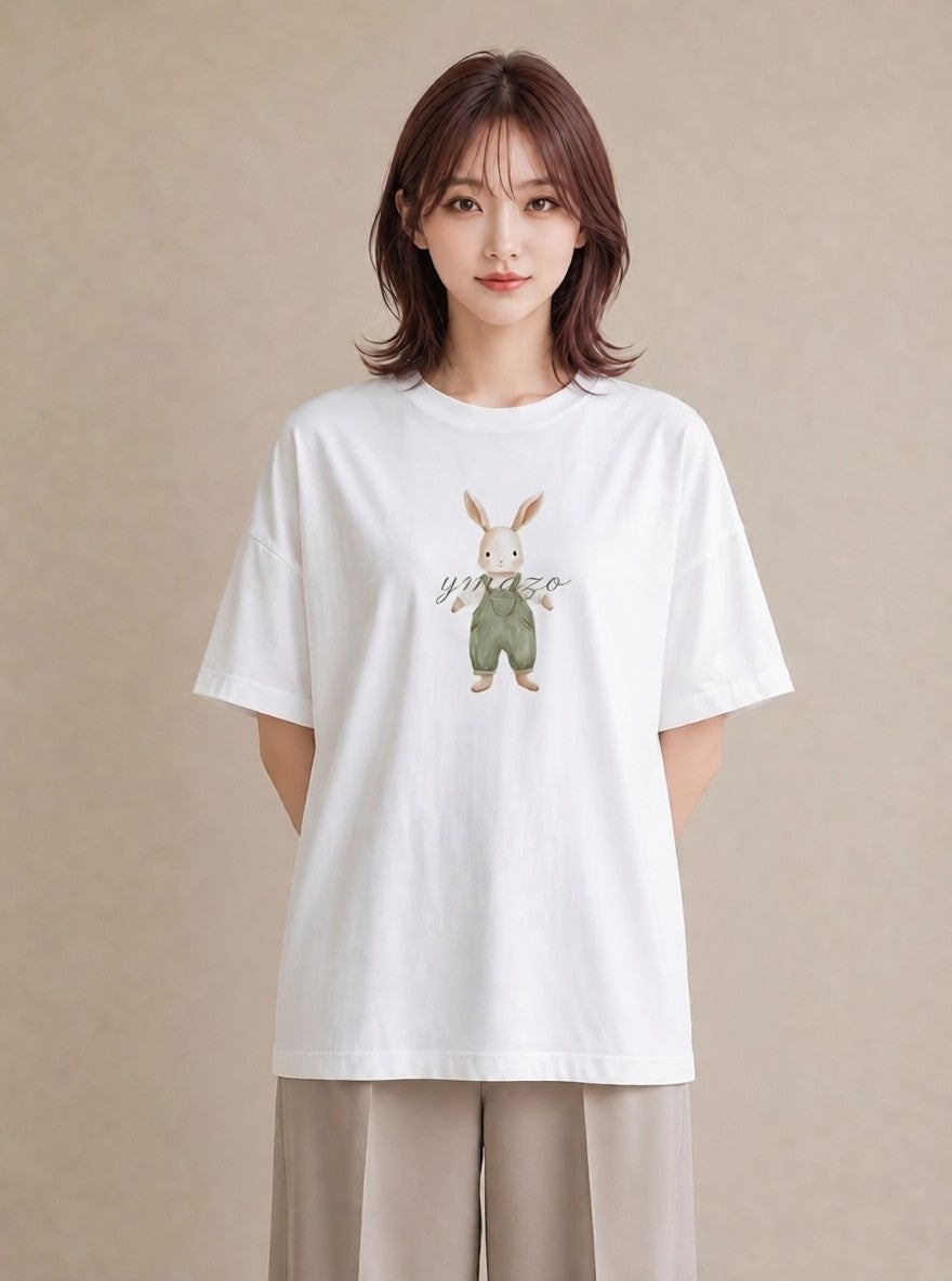 プリントTシャツ レディース うさちゃん ペット 動物 イラスト こなれ感 お出かけ 普段着 白T