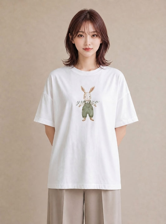 プリントTシャツ レディース うさちゃん ペット 動物 イラスト こなれ感 お出かけ 普段着 白T