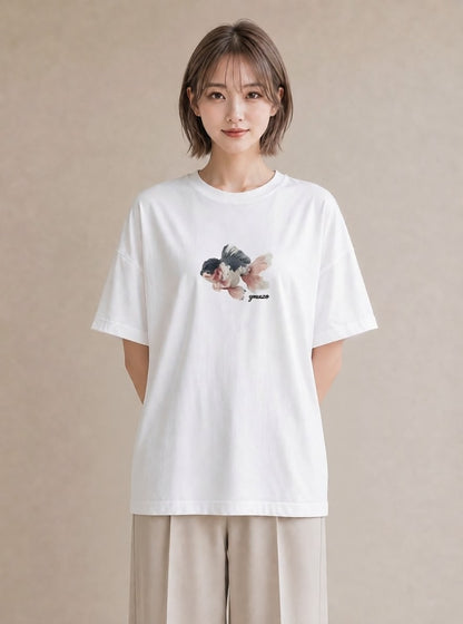デザインTシャツ レディース らんちゅう ペット 動物 イラスト ガーリー ホワイトデー 春服 白T