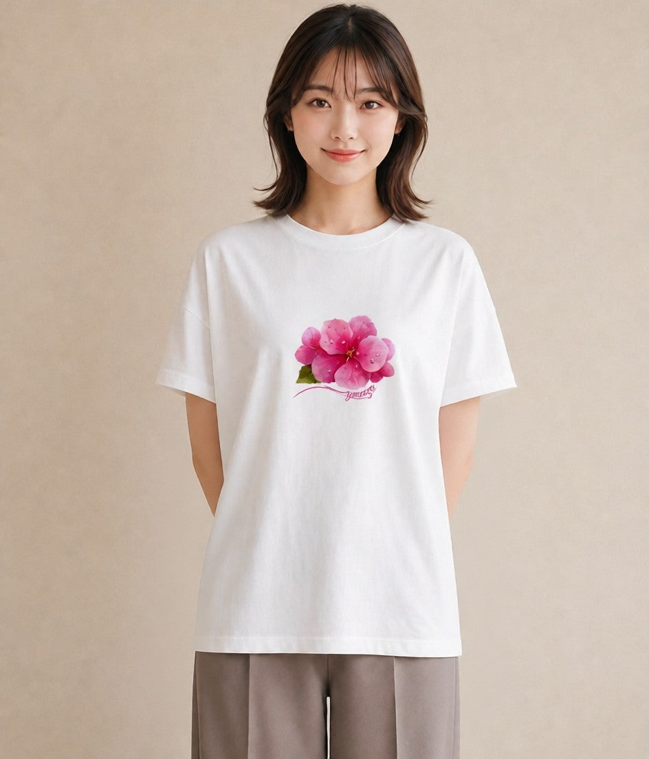 半袖Tシャツ レディース 椿 花 花柄 イラスト 個性的 ギフト 母の日 白T