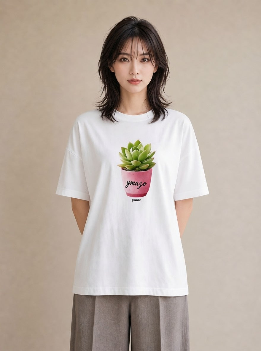 プリントTシャツ レディース 多肉植物 植物 ボタニカル イラスト ゆるかわ 20代 カジュアルコーデ 白T
