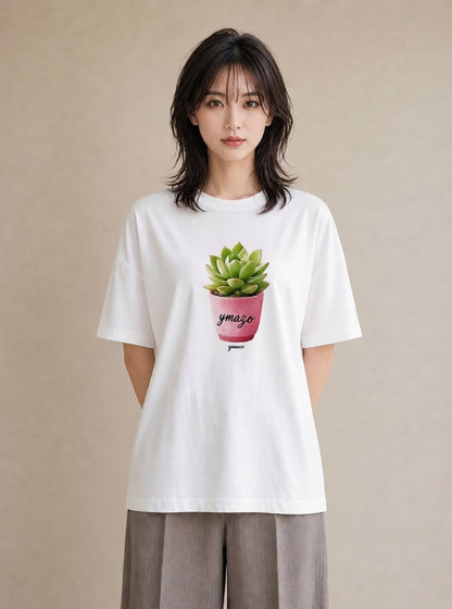 プリントTシャツ レディース 多肉植物 植物 ボタニカル イラスト ゆるかわ 20代 カジュアルコーデ 白T