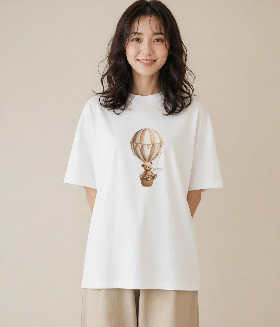 グラフィックTシャツ レディース 気球 星空 宇宙 イラスト こなれ感 母娘コーデ 自分用 白T