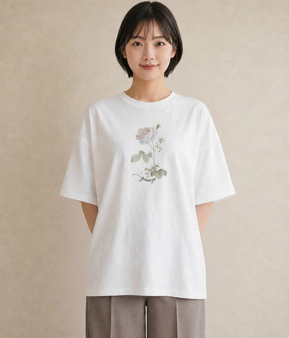 半袖Tシャツ レディース バラ 薔薇 ローズ 花 花柄 イラスト 可愛い デイリーウェア 休日 白T