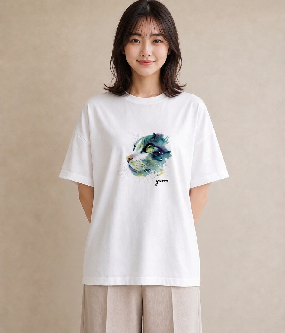 Tシャツ レディース ブリティッシュショートヘア 猫 ねこ イラスト 上品 社会人 女性 白T