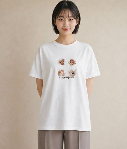 デザインTシャツ レディース どら焼き 食べ物 フード イラスト 抜け感 春コーデ 姉妹 白T