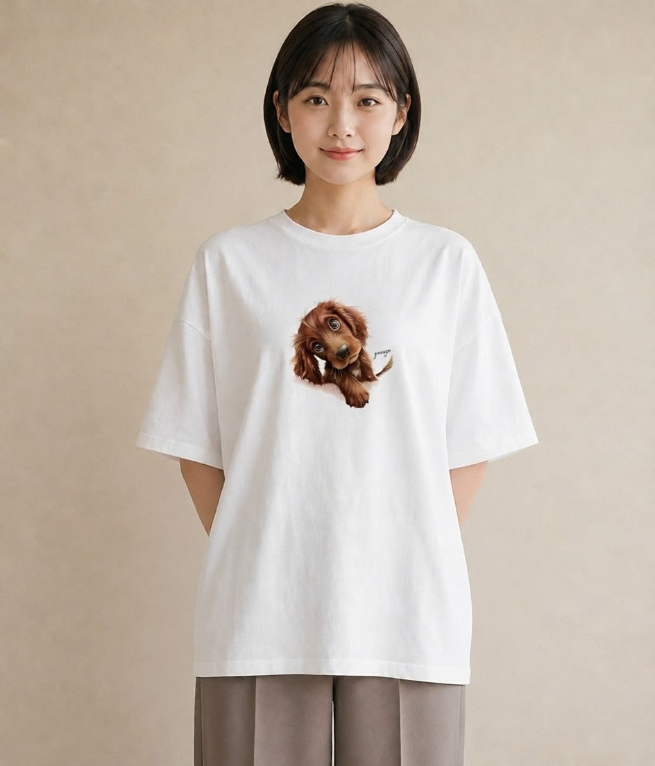 Tシャツ レディース わんこ 犬 いぬ イラスト 淡色 お出かけ 普段着 白T