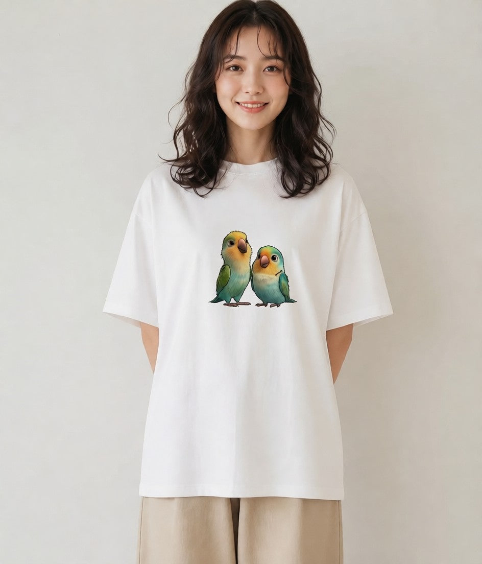 半袖Tシャツ レディース コザクラインコ ペット 動物 イラスト ラフ デイリーウェア 休日 白T