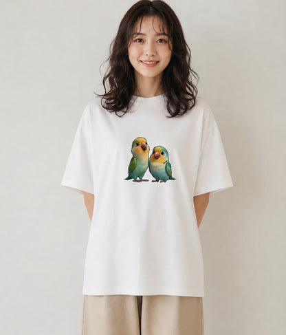半袖Tシャツ レディース コザクラインコ ペット 動物 イラスト ラフ デイリーウェア 休日 白T