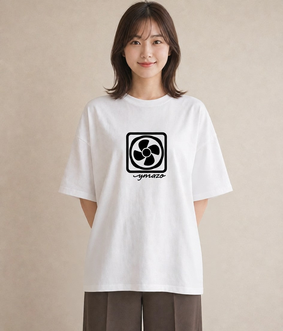 プリントTシャツ レディース 扇子 そよ風 ナチュラル アンティーク イラスト アート風 公園 ママ 白T