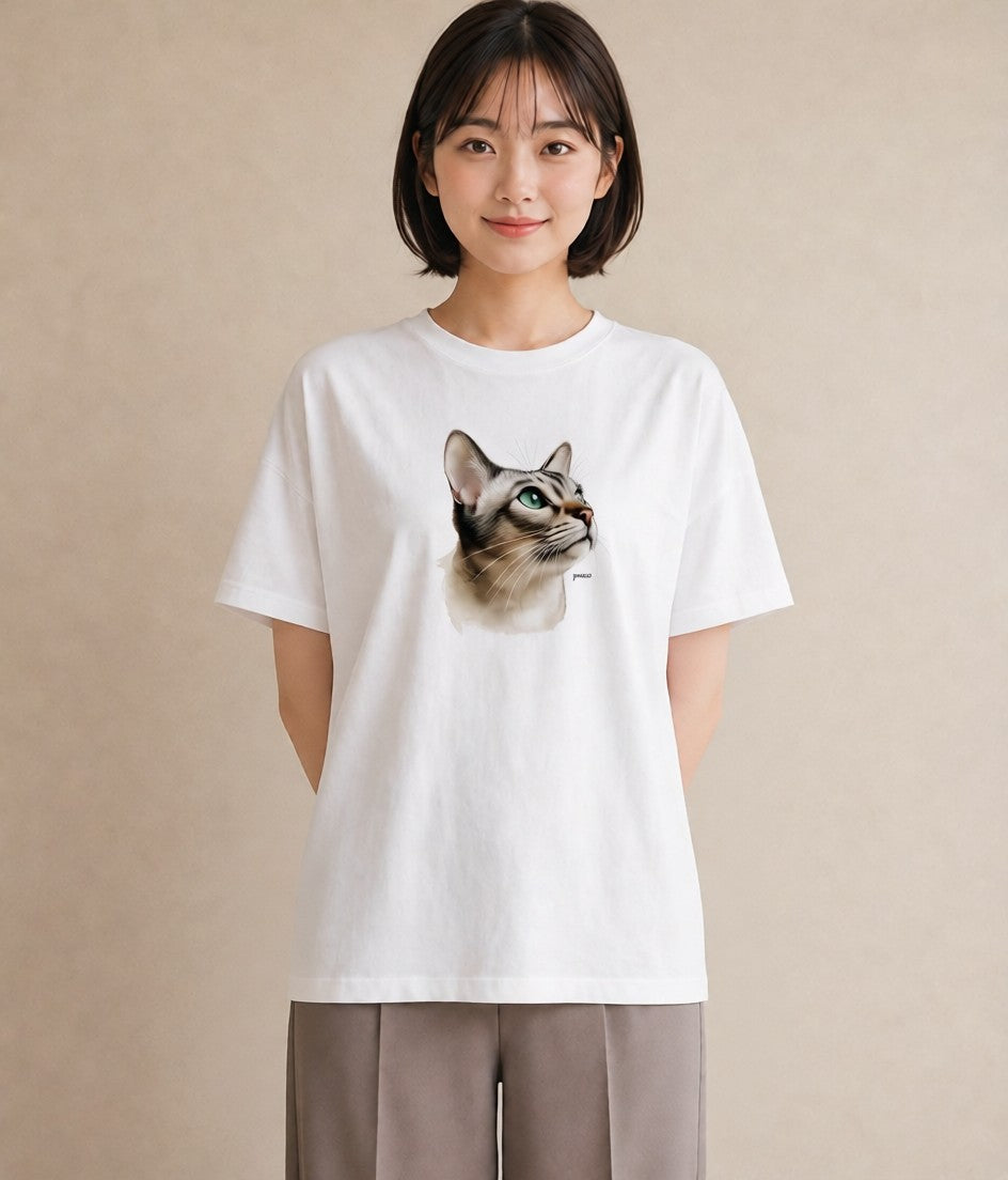 Tシャツ レディース キジトラ 猫 ねこ イラスト ヴィンテージ風 お出かけ 普段着 白T