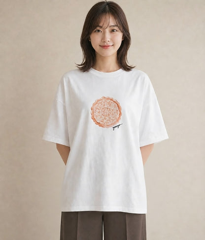 半袖Tシャツ レディース クロワッサン 食べ物 フード イラスト ラフ 母娘コーデ 自分用 白T