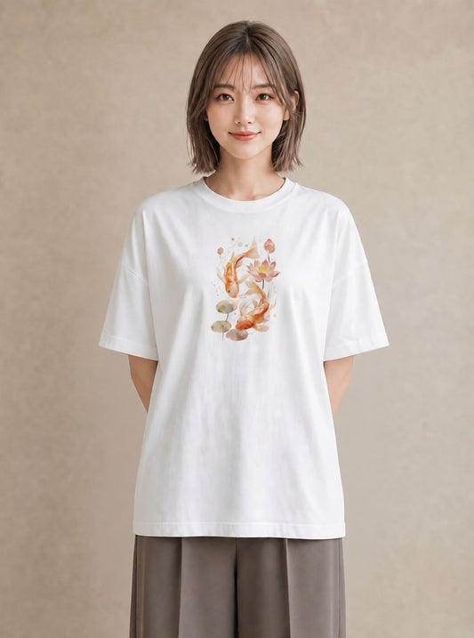 グラフィックTシャツ レディース 出目金 ペット 動物 イラスト 水彩風 デイリーウェア 休日 白T