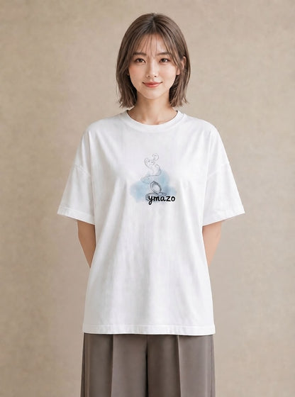 グラフィックTシャツ レディース パールピアス アクセサリー ナチュラル アンティーク イラスト こなれ感 20代 カジュアルコーデ 白T
