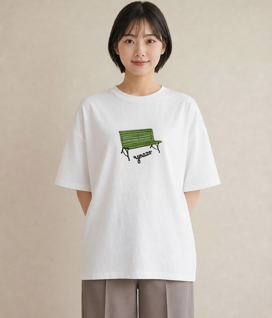 グラフィックTシャツ レディース 雨上がりのベンチ ベンチ ナチュラル アンティーク イラスト お揃い 親子 白T