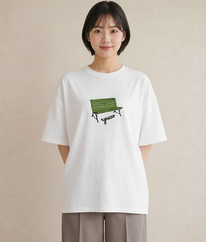 グラフィックTシャツ レディース 雨上がりのベンチ ベンチ ナチュラル アンティーク イラスト お揃い 親子 白T