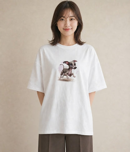 デザインTシャツ レディース イタリアングレーハウンド 犬 いぬ イラスト 手描き風 母娘コーデ 自分用 白T