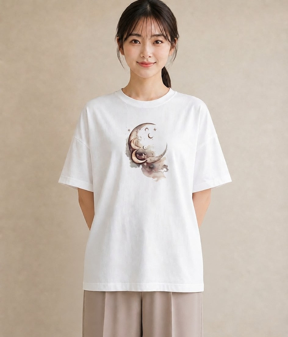デザインTシャツ レディース 月 星空 宇宙 イラスト 可愛い 親子 20代 白T