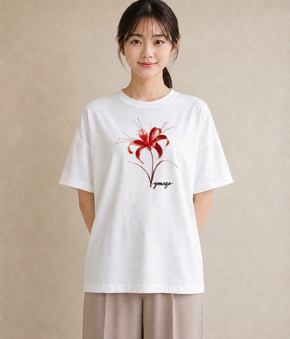 デザインTシャツ レディース 彼岸花 花 花柄 イラスト モード 敬老の日 ホワイトデー 白T
