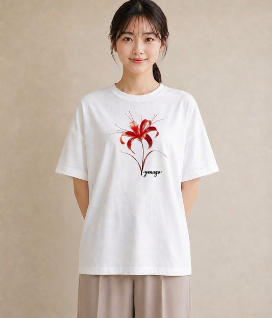デザインTシャツ レディース 彼岸花 花 花柄 イラスト モード 敬老の日 ホワイトデー 白T
