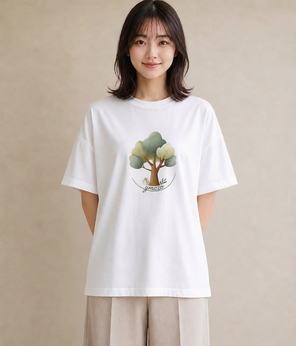 デザインTシャツ レディース 青の水彩 風景 ブルー ナチュラル アンティーク イラスト 水彩風 ミセス 春コーデ 白T