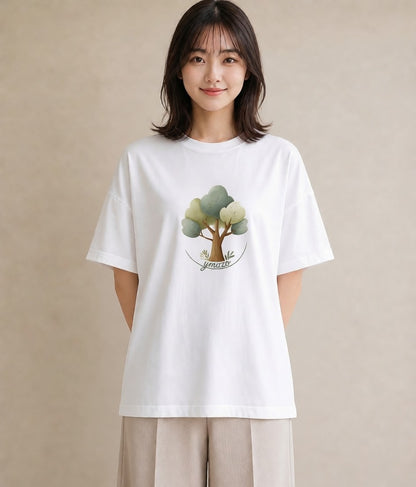 デザインTシャツ レディース 青の水彩 風景 ブルー ナチュラル アンティーク イラスト 水彩風 ミセス 春コーデ 白T