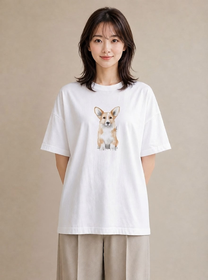 デザインTシャツ レディース ウェルシュコーギー コーギー 犬 いぬ イラスト シック 在宅 公園 白T