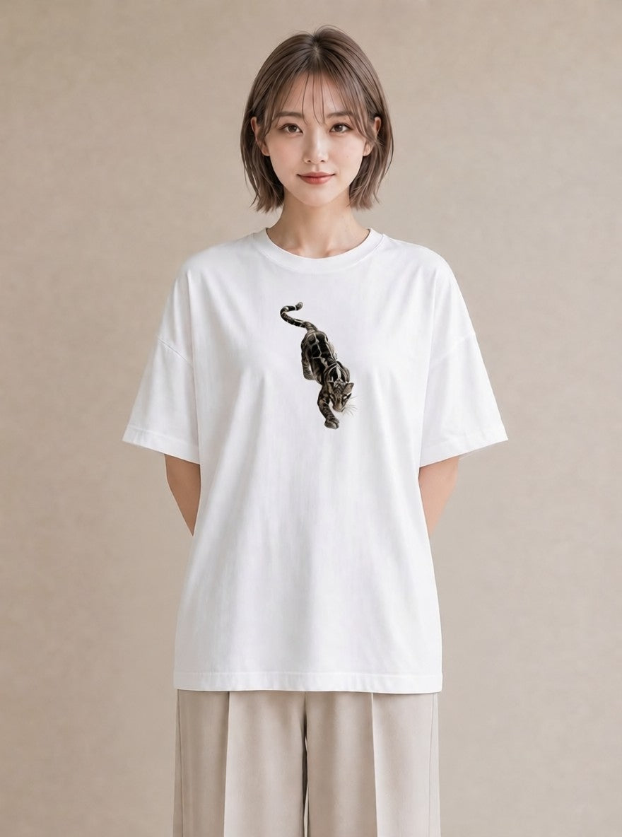 半袖Tシャツ レディース ベンガル 猫 ねこ イラスト カフェコーデ ペアコーデ 秋コーデ 白T