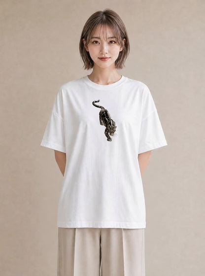 半袖Tシャツ レディース ベンガル 猫 ねこ イラスト カフェコーデ ペアコーデ 秋コーデ 白T