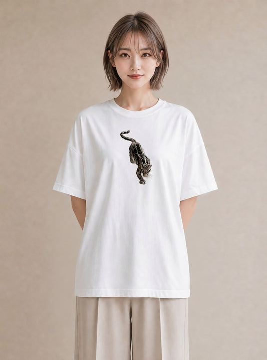 半袖Tシャツ レディース ベンガル 猫 ねこ イラスト カフェコーデ ペアコーデ 秋コーデ 白T