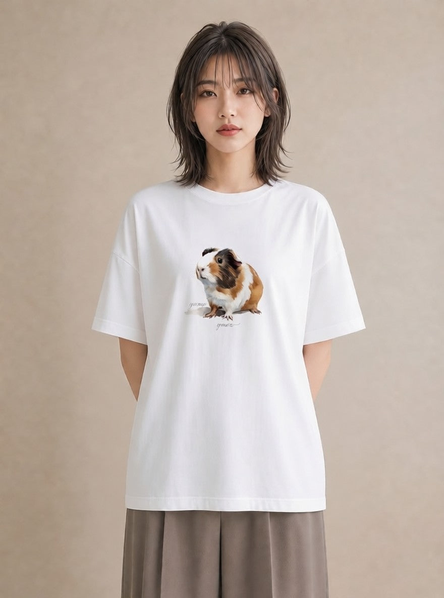 半袖Tシャツ レディース キンクマハムスター ペット 動物 イラスト きれいめカジュアル カフェ巡り 女子会 白T