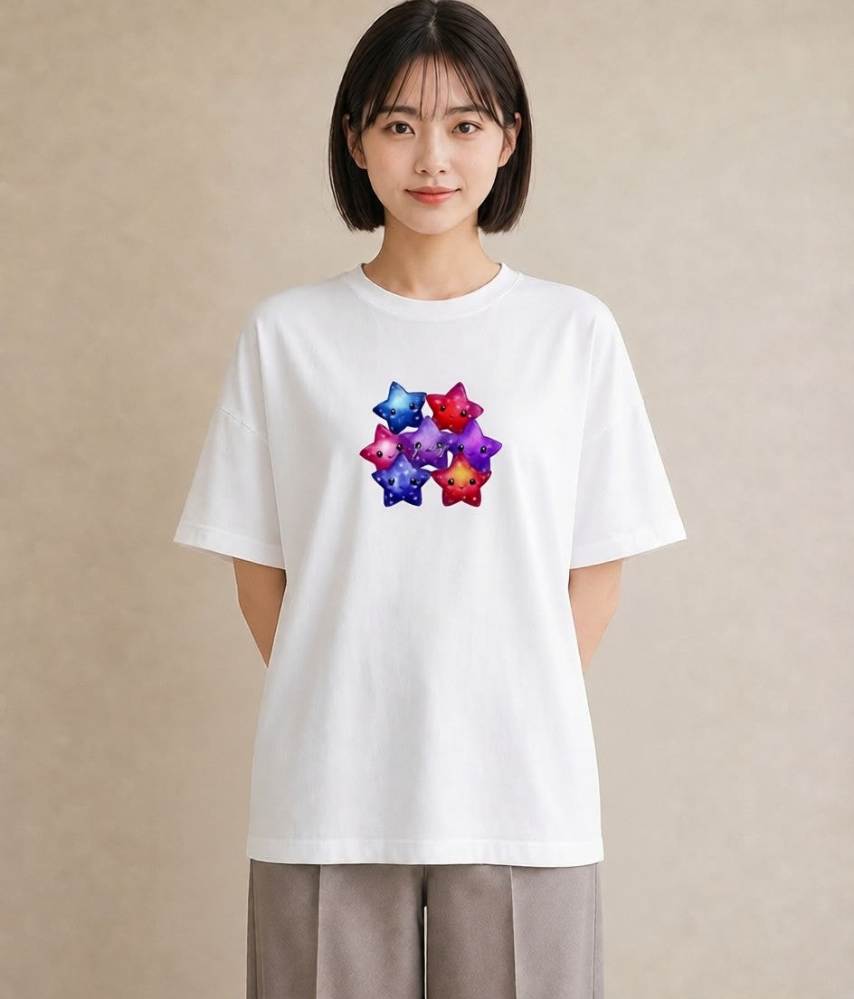 半袖Tシャツ レディース 天の川 星空 宇宙 イラスト モード ママ カフェ服 白T