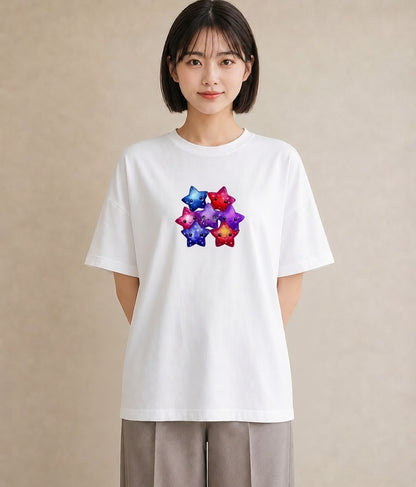 半袖Tシャツ レディース 天の川 星空 宇宙 イラスト モード ママ カフェ服 白T