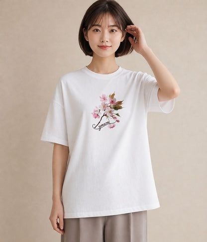 Tシャツ レディース さくら 桜 サクラ 花 花柄 イラスト レトロ 散歩 お出かけ 白T