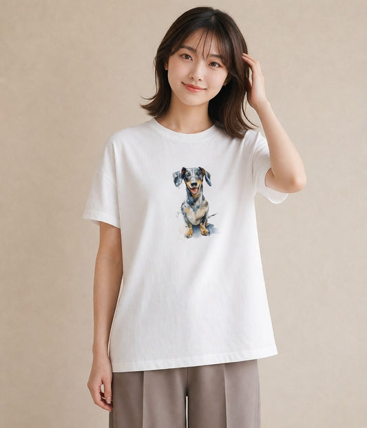 Tシャツ レディース ミニチュアダックスフンド 犬 いぬ イラスト 可愛い ギフト 母の日 白T