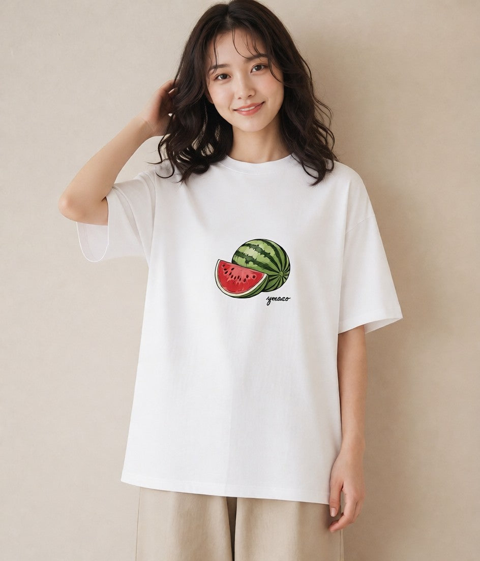 デザインTシャツ レディース すいか 食べ物 フード イラスト 可愛い 週末コーデ 敬老の日 白T