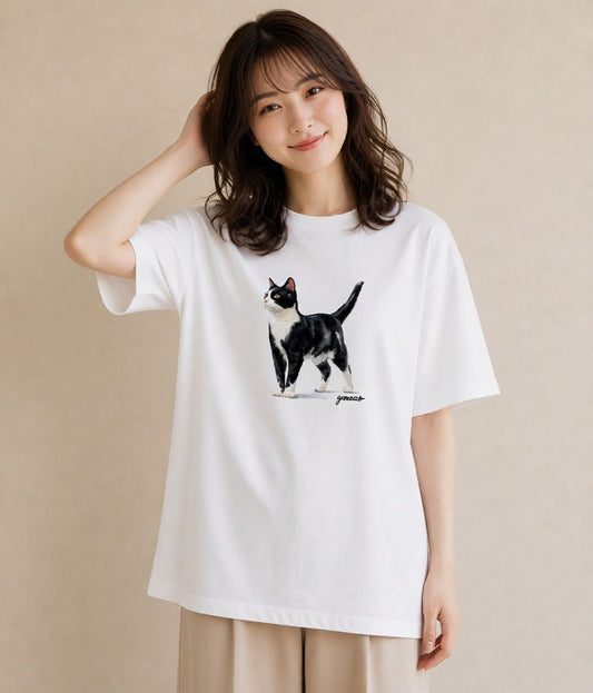 Tシャツ レディース アビシニアン 猫 ねこ イラスト ラフカジュアル 春コーデ 姉妹 白T