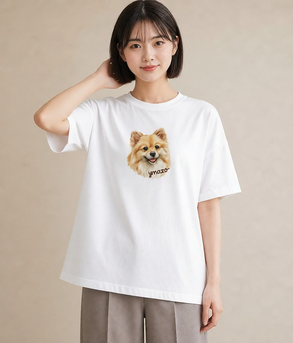 半袖Tシャツ レディース ポメラニアン ポメ 犬 いぬ イラスト ボタニカル 部屋着 女性向けギフト 白T