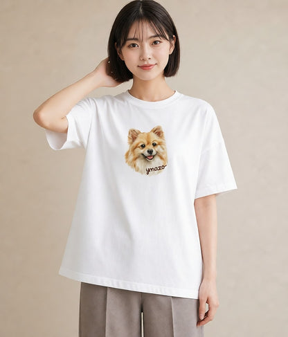 半袖Tシャツ レディース ポメラニアン ポメ 犬 いぬ イラスト ボタニカル 部屋着 女性向けギフト 白T