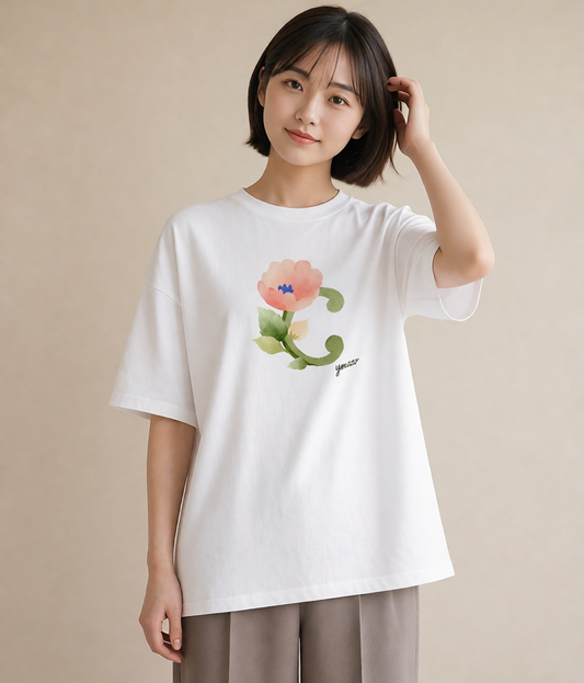 プリントTシャツ レディース パンジー 花 花柄 イラスト アート風 普段着 週末コーデ 白T