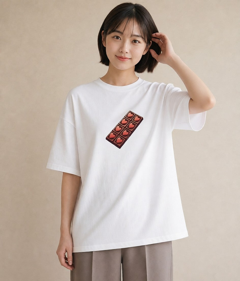 半袖Tシャツ レディース チョコ 食べ物 フード イラスト きれいめ 秋コーデ おしゃれギフト 白T