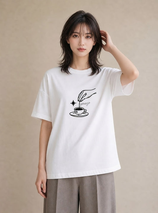 Tシャツ レディース コーヒー カフェ 珈琲 イラスト 水彩風 誕生日プレゼント 綿100 白T