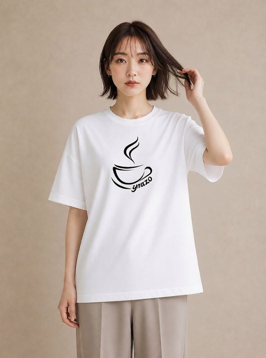 グラフィックTシャツ レディース コーヒー カフェ 珈琲 イラスト ミニマル 通勤 在宅 白T