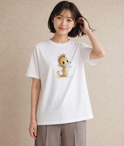デザインTシャツ レディース タツノオトシゴ 海の生き物 海 イラスト ラフカジュアル 敬老の日 ホワイトデー 白T