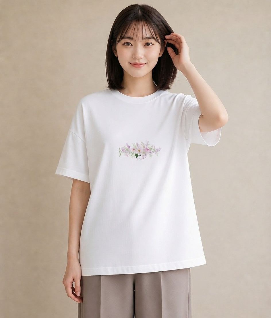 プリントTシャツ レディース 手鏡 アンティーク レトロ ナチュラル イラスト 綿100 デート 白T