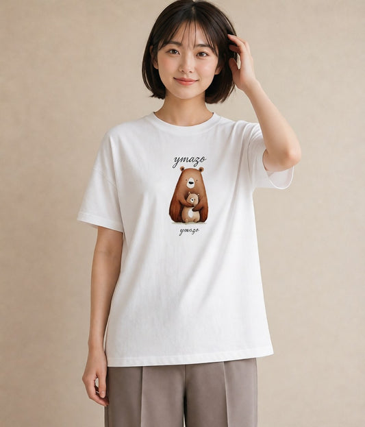 プリントTシャツ レディース くま クマ ベア 動物 アニマル イラスト カジュアルコーデ 買い物 白T