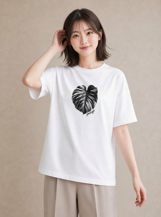 グラフィックTシャツ レディース モンステラ 植物 ボタニカル イラスト シンプル 春服 ミセス 白T