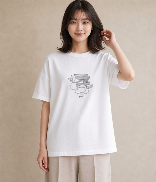 Tシャツ レディース 本 読書 ブック イラスト レトロ 旅行用 海 白T