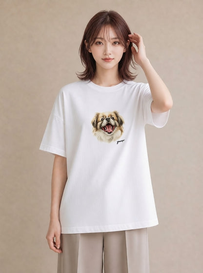 デザインTシャツ レディース 狆 犬 いぬ イラスト ユニーク 誕生日プレゼント 綿100 白T