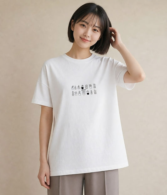 プリントTシャツ レディース 観葉植物 ボタニカル 植物 イラスト ラフ 夏コーデ 通学 白T